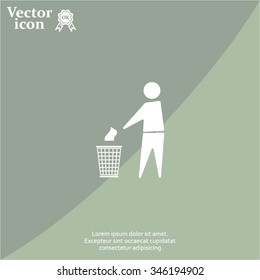 Trash bin or trash can with human figure symbol in vector with shadow