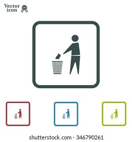 Trash bin or trash can with human figure symbol in vector with shadow