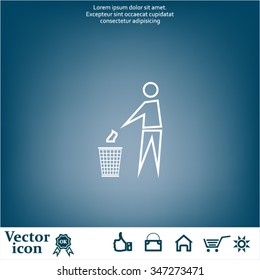 Trash bin or trash can with human figure symbol in vector with shadow
