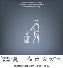 Trash bin or trash can with human figure symbol in vector with shadow