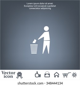 Trash bin or trash can with human figure symbol in vector with shadow