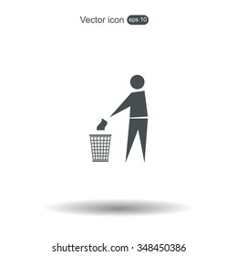 Trash bin or trash can with human figure symbol in vector with shadow
