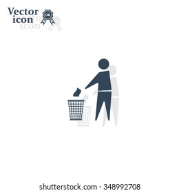 Trash bin or trash can with human figure symbol in vector with shadow