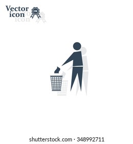 Trash bin or trash can with human figure symbol in vector with shadow