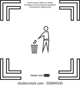 Trash bin or trash can with human figure symbol in vector with shadow