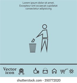 Trash bin or trash can with human figure symbol in vector with shadow