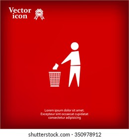 Trash bin or trash can with human figure symbol in vector with shadow