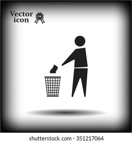 Trash bin or trash can with human figure symbol in vector with shadow