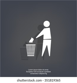 Trash bin or trash can with human figure symbol in vector with shadow