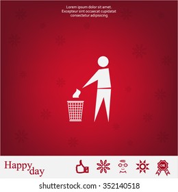Trash bin or trash can with human figure symbol in vector with shadow
