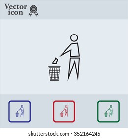 Trash bin or trash can with human figure symbol in vector with shadow