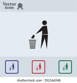 Trash bin or trash can with human figure symbol in vector with shadow