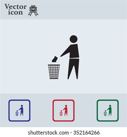 Trash bin or trash can with human figure symbol in vector with shadow
