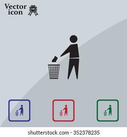Trash bin or trash can with human figure symbol in vector with shadow