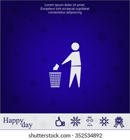 Trash bin or trash can with human figure symbol in vector with shadow