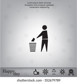 Trash bin or trash can with human figure symbol in vector with shadow