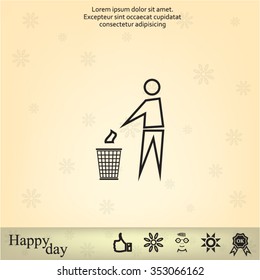 Trash bin or trash can with human figure symbol in vector with shadow