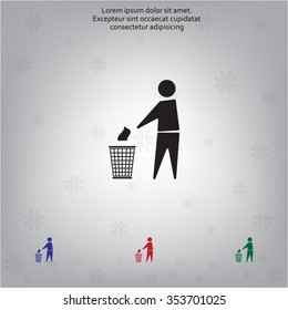 Trash bin or trash can with human figure symbol in vector with shadow