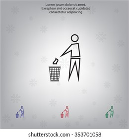 Trash bin or trash can with human figure symbol in vector with shadow