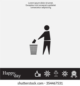 Trash bin or trash can with human figure symbol in vector with shadow