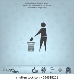Trash bin or trash can with human figure symbol in vector with shadow