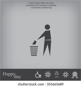 Trash bin or trash can with human figure symbol in vector with shadow