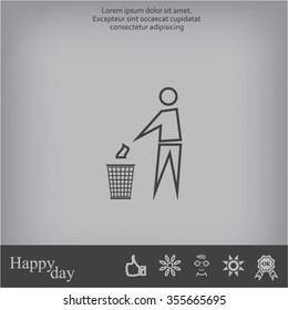 Trash bin or trash can with human figure symbol in vector with shadow