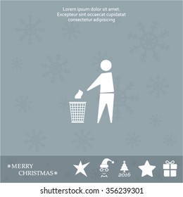 Trash bin or trash can with human figure symbol in vector with shadow