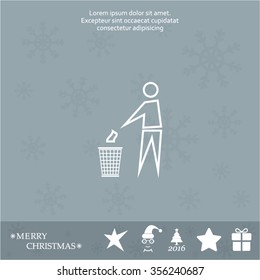 Trash bin or trash can with human figure symbol in vector with shadow