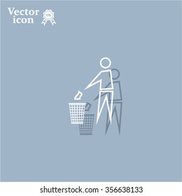 Trash bin or trash can with human figure symbol in vector with shadow