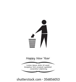 Trash bin or trash can with human figure symbol in vector with shadow