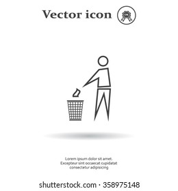 Trash bin or trash can with human figure symbol in vector with shadow