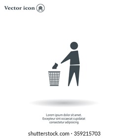 Trash bin or trash can with human figure symbol in vector with shadow