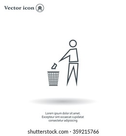 Trash bin or trash can with human figure symbol in vector with shadow