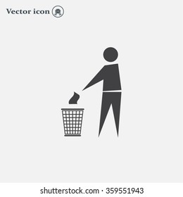 Trash bin or trash can with human figure symbol in vector with shadow