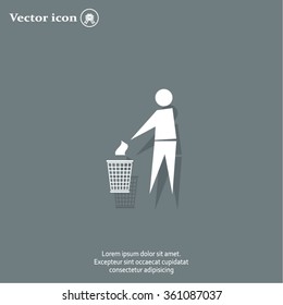 Trash bin or trash can with human figure symbol in vector with shadow