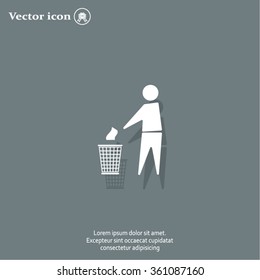 Trash bin or trash can with human figure symbol in vector with shadow