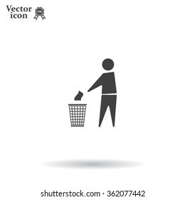 Trash bin or trash can with human figure symbol in vector with shadow
