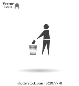 Trash bin or trash can with human figure symbol in vector with shadow
