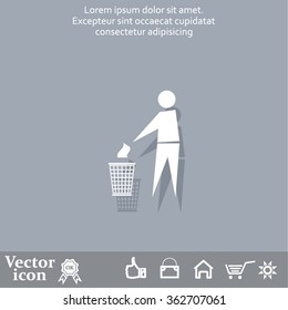 Trash bin or trash can with human figure symbol in vector with shadow