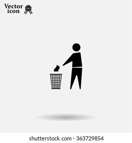Trash bin or trash can with human figure symbol in vector with shadow