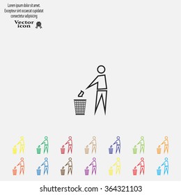 Trash bin or trash can with human figure symbol in vector with shadow