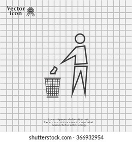 Trash bin or trash can with human figure symbol in vector with shadow