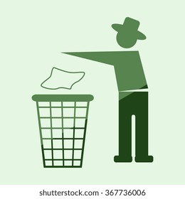 Trash bin or trash can with human figure symbol in vector 