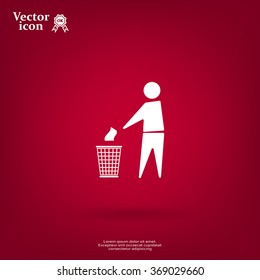Trash bin or trash can with human figure symbol in vector with shadow