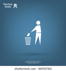 Trash bin or trash can with human figure symbol in vector with shadow