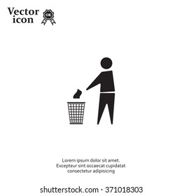 Trash bin or trash can with human figure symbol in vector with shadow