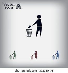 Trash bin or trash can with human figure symbol in vector with shadow