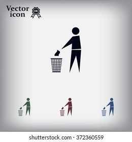 Trash bin or trash can with human figure symbol in vector with shadow