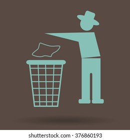 Trash bin or trash can with human figure symbol in vector 